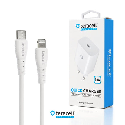 Kucni punjac Teracell Evolution TC-18 PD Fast charging 30W sa PD iPhone lightning kablom beli CE