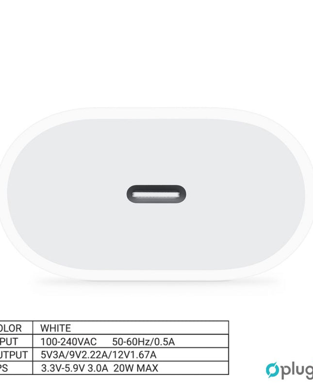Kucni Punjac Pluginn AJ-20 A2347 EMC3621 PD Fast 20W za iPhone 11-14 sa PD Type C kablom CE beli