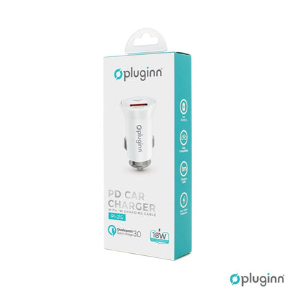 Auto punjac Pluginn PI-21S, PD 20W, QC 3.0 18W, sa lightning kablom beli