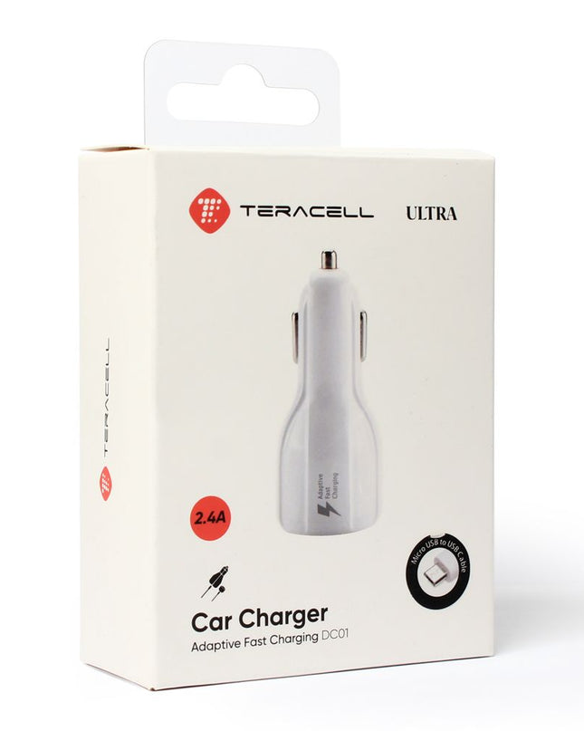 Auto punjac Teracell Ultra DC01 2.4A sa micro USB kablom beli