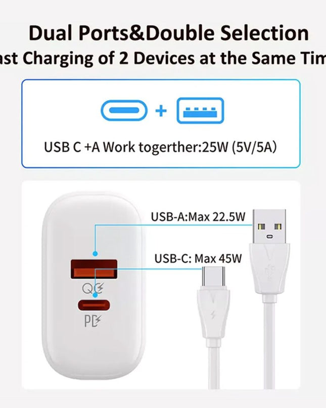 Kucni punjac LDNIO A2526C PD, QC4+, QC3.0, PPS 45W USB na Type C