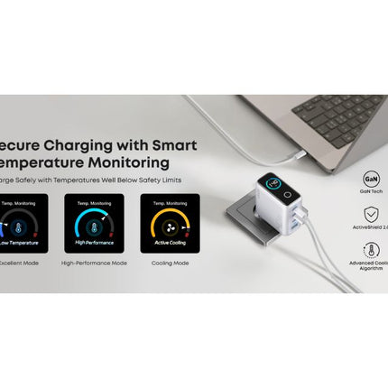 ANKER 140W GaN zidni brzi punjač, 4-porta (3x USB-C i 1x USB-A) sa USB-C M/M pletenim kablom, srebrna