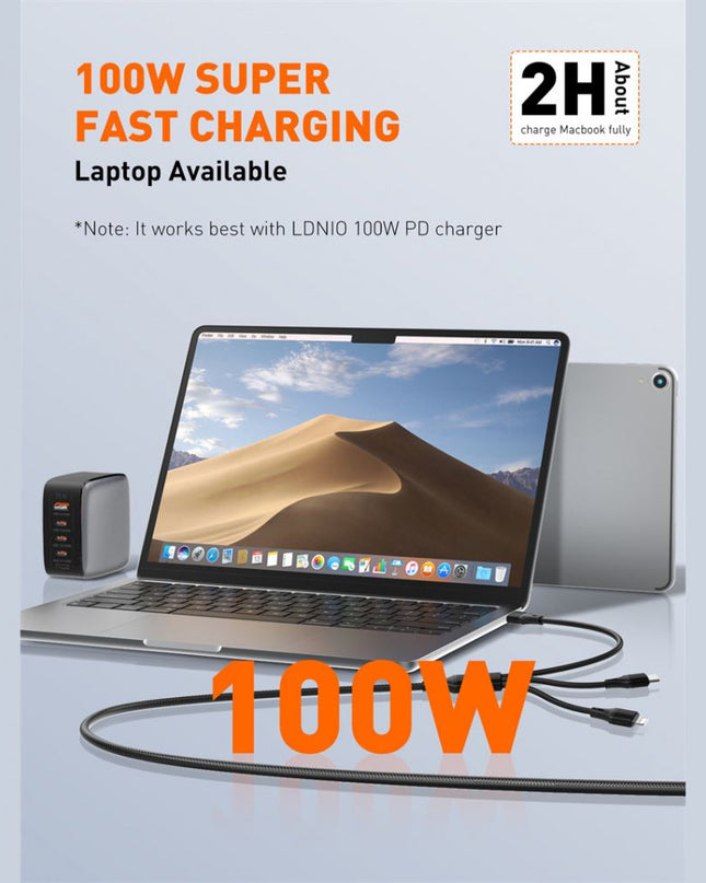 Data kabl LDNIO LC97 uc 100W 4 u 1 crni 1.2m