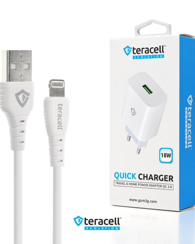 Kucni punjac Teracell Evolution TC-09 QC3.0 18W sa iPhone lightning kablom beli CE