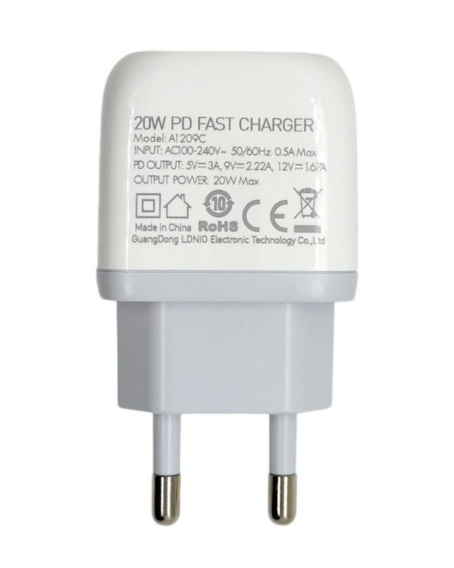 Kucni punjac LDNIO A1209C PD, 20W sa Type C na iPhone lightning kablom beli