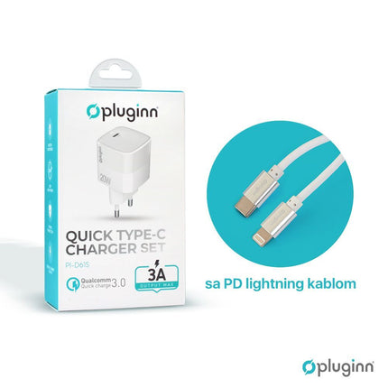 Kucni punjac Pluginn PI-D61S, PD3.0, PPS, 20W sa PD iPhone lightning kablom CE bela