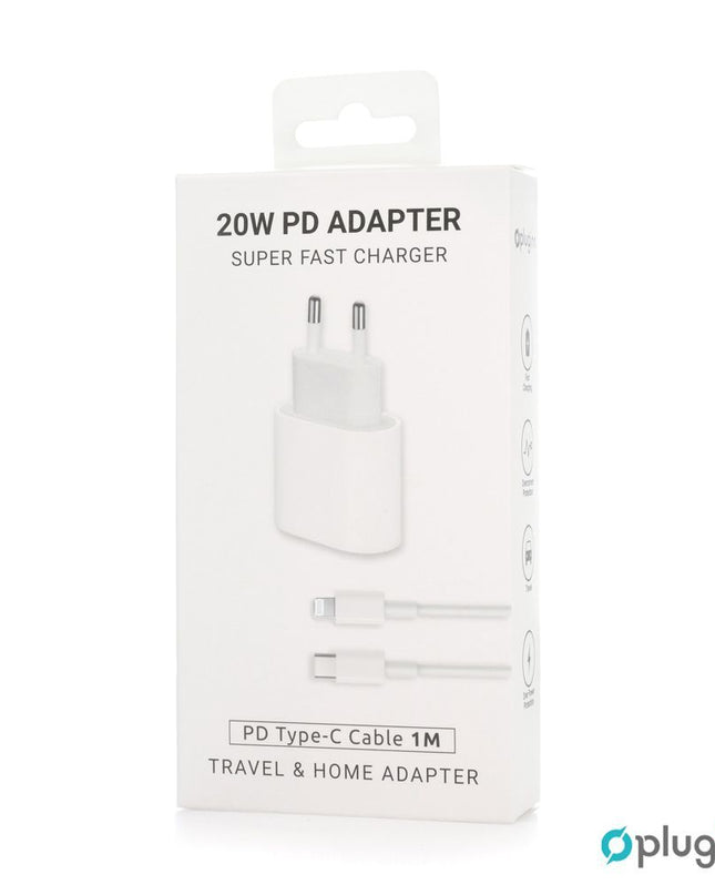 Kucni Punjac Pluginn AJ-20 A2347 EMC3621 PD Fast 20W za iPhone 11-14 sa PD lightning kablom CE bela