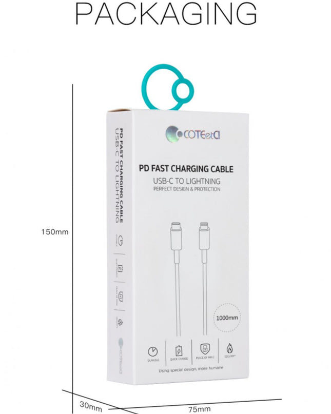 Data kabl Coteci CS2165 3A PD na iPhone lightning beli 1m