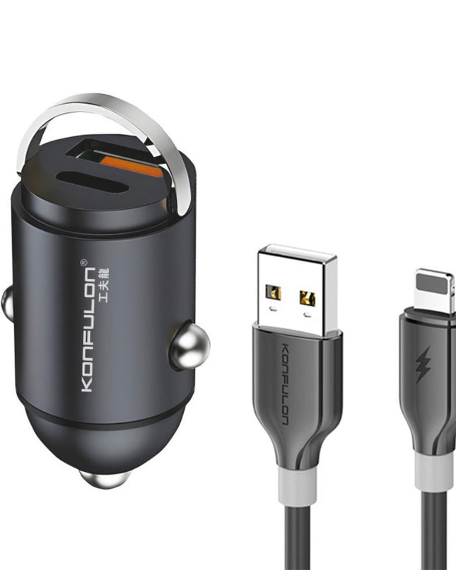 Auto punjac KONFULON C95Q + DC85 QC3.0 20W, PD 20W sa iPhone lightning kablom crni 1m