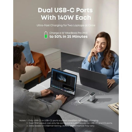 ANKER 140W GaN zidni brzi punjač, 4-porta (3x USB-C i 1x USB-A) sa USB-C M/M pletenim kablom, srebrna