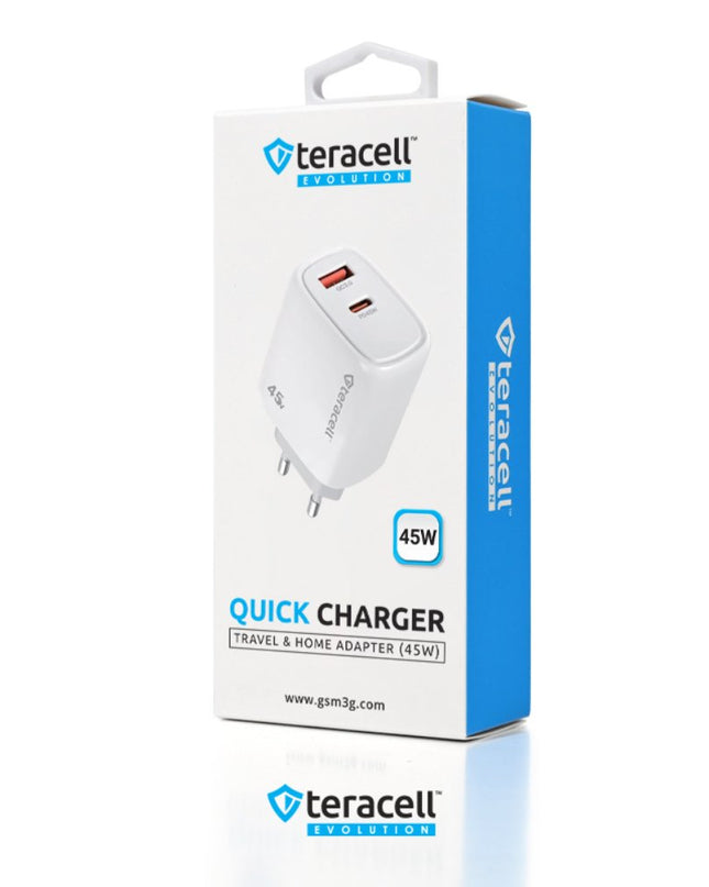 Kucni punjac Teracell Evolution TC-19, GAN, QC, PD Fast charging 45W beli CE