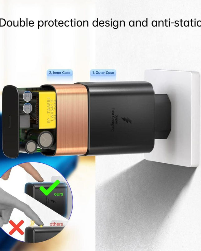 Kucni punjac PD Fast charger 45W redizajn za Samsung sa PD Type C kablom CE crni