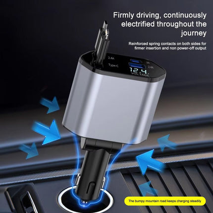 Auto punjac C1 4u1 PD 3A, USB 2.4A 120W (total) sa Type C/lightning kablom tamno sivi