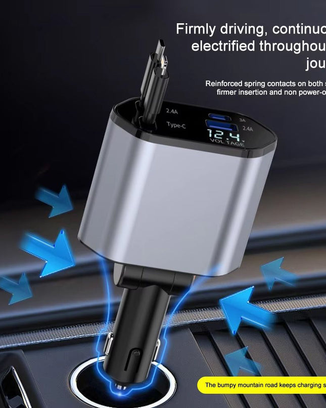Auto punjac C1 4u1 PD 3A, USB 2.4A 120W (total) sa Type C/lightning kablom tamno sivi