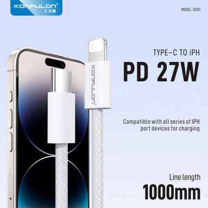 Data kabl KONFULON DC81 27W Type C na iPhone lightning beli 1m