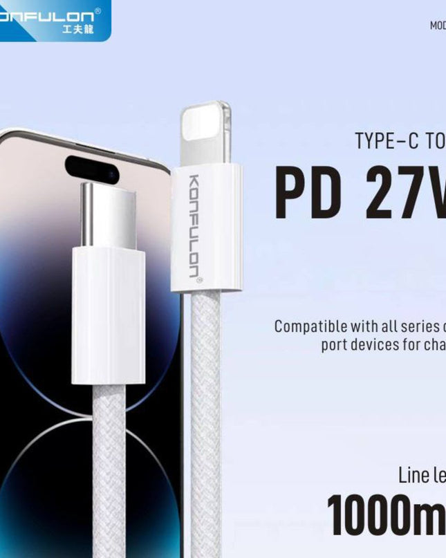 Data kabl KONFULON DC81 27W Type C na iPhone lightning beli 1m