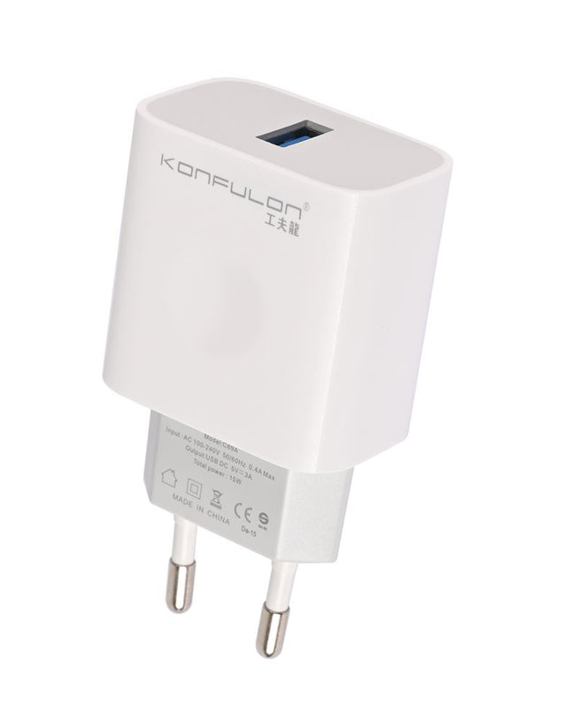 Kucni punjac KONFULON C69A+DC05 QC 15W, USB na iPhone lightning beli 1m