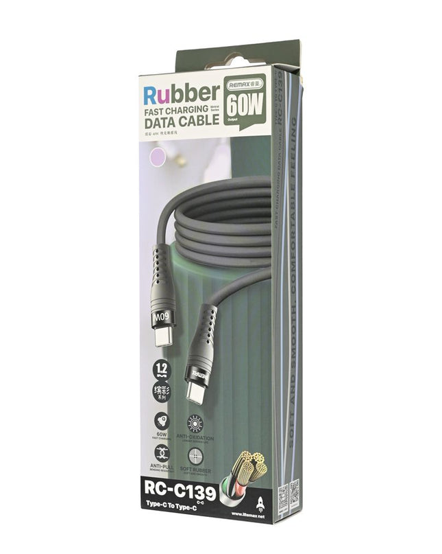 Data kabl REMAX Bintrai RC-C139 Fast charging 60W Type C na Type C 1.2M ljubicasti