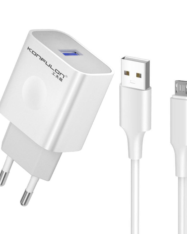 Kucni punjac KONFULON C69C+DL47 QC 18W, sa micro USB kablom beli 1m
