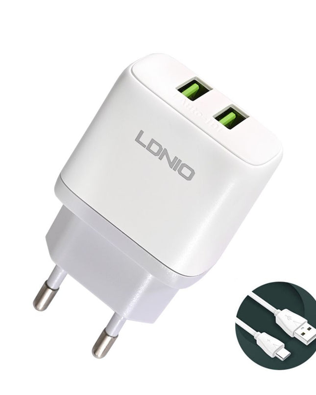 Kucni punjac LDNIO A2221 2xUSB, 12W sa Type C kablom beli