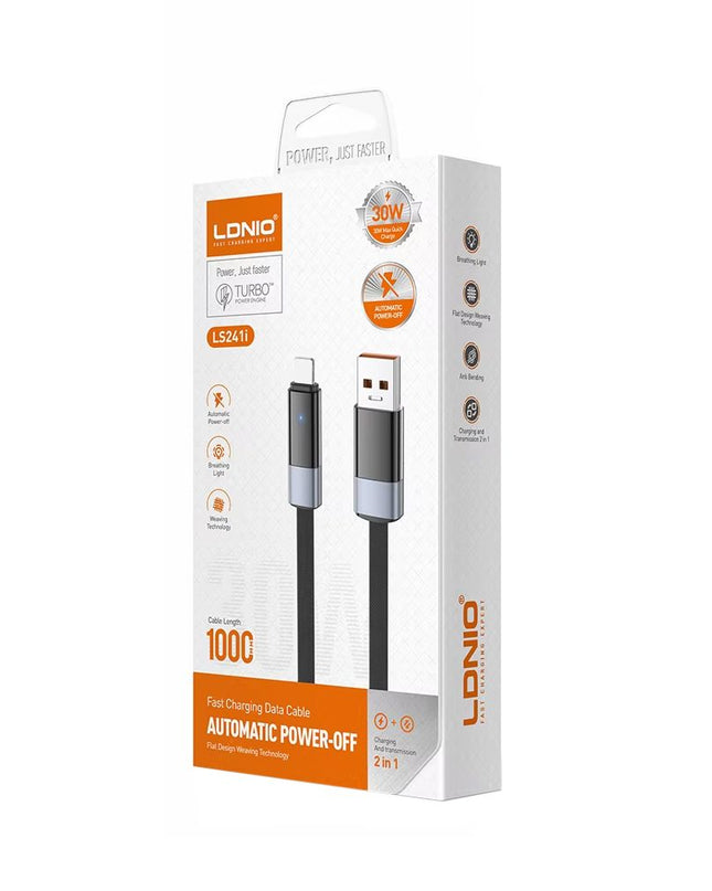 Data kabl LDNIO LS241 50W Fast Automatic Power OFF iPhone lightning crni 1m