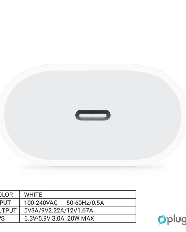Kucni Punjac Pluginn AJ-20 A2347 EMC3621 PD Fast 20W za iPhone 11-14 sa PD lightning kablom CE bela
