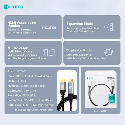 Kabl Coteci OF-064 DP na HDMI 4k 3m