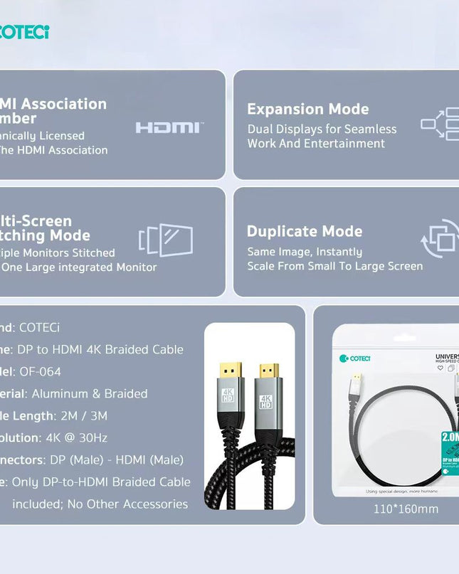 Kabl Coteci OF-064 DP na HDMI 4k 3m