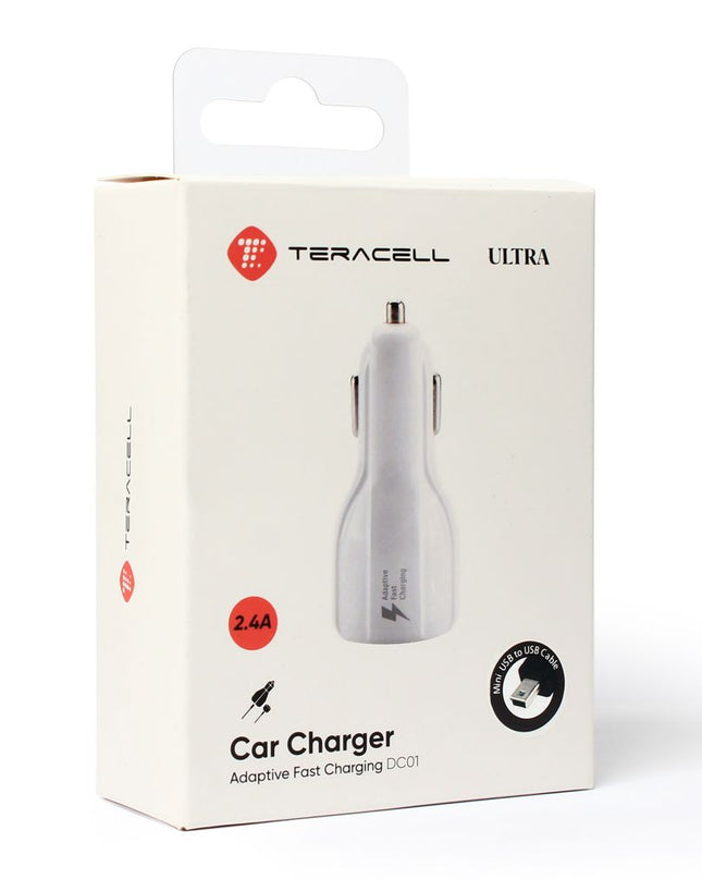 Auto punjac Teracell Ultra DC01 2.4A sa Mini USB kablom beli