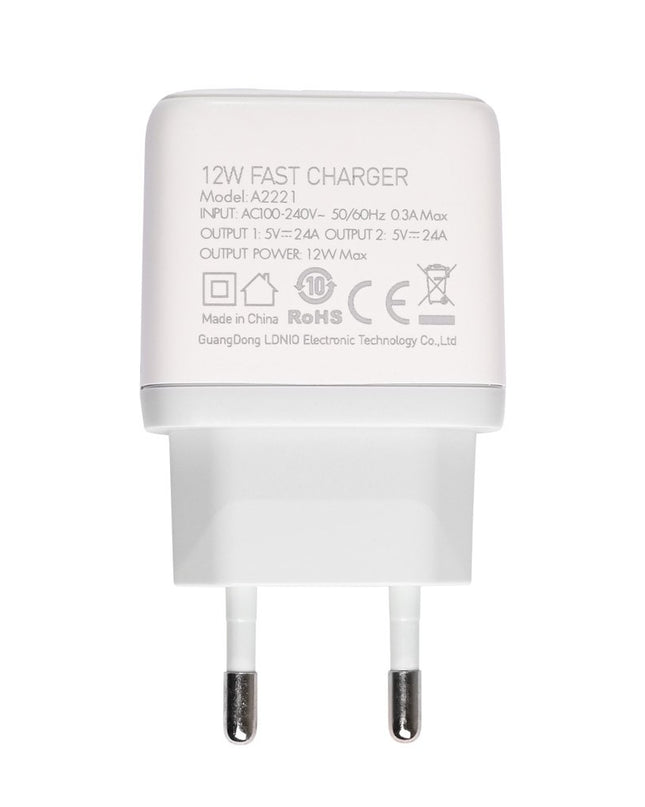Kucni punjac LDNIO A2221 2xUSB, 12W beli