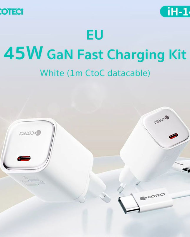 Kucni punjac Coteci iH-141 45W GaN sa PD na Type C kablom beli
