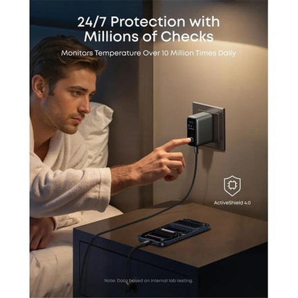 ANKER 100W GaN zidni brzi punjač, 3-porta (2x USB-C i 1x USB-A) sa USB-C M/M pletenim kablom, siva