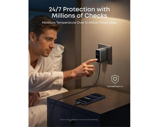 ANKER 100W GaN zidni brzi punjač, 3-porta (2x USB-C i 1x USB-A) sa USB-C M/M pletenim kablom, siva