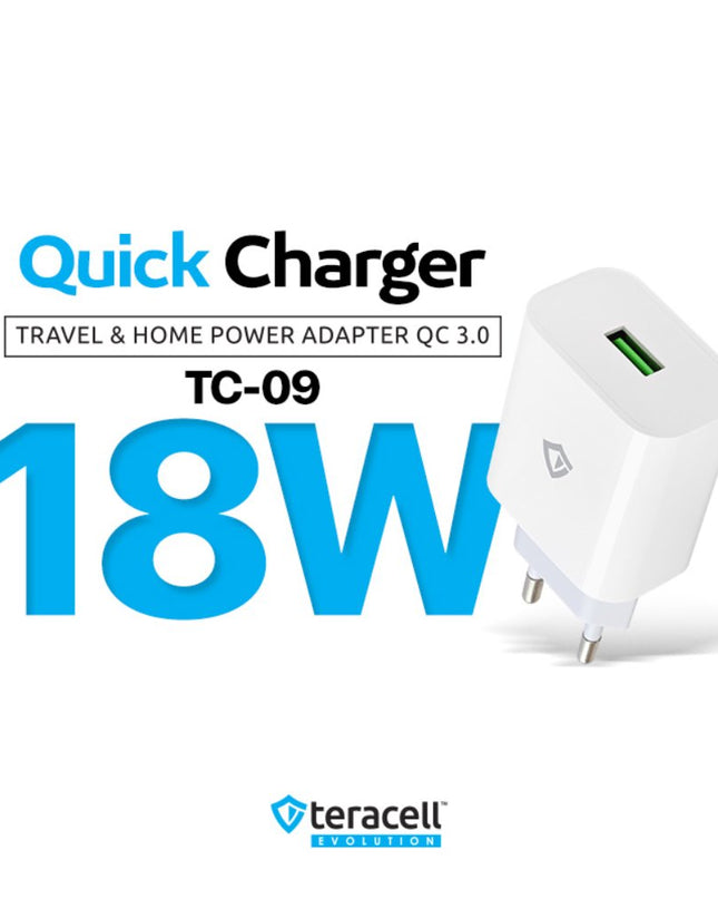 Kucni punjac Teracell Evolution TC-09 QC3.0 18W sa iPhone lightning kablom beli CE