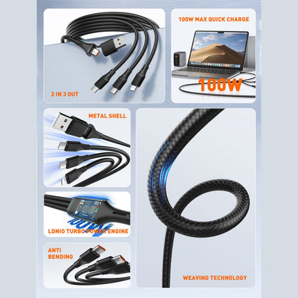 Data kabl LDNIO LC97 uc 100W 4 u 1 crni 1.2m