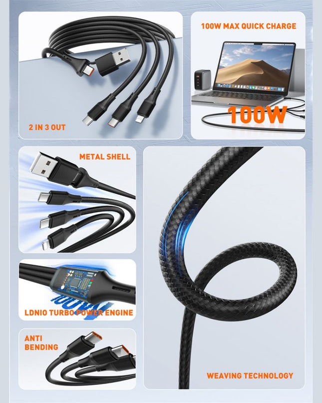 Data kabl LDNIO LC97 uc 100W 4 u 1 crni 1.2m