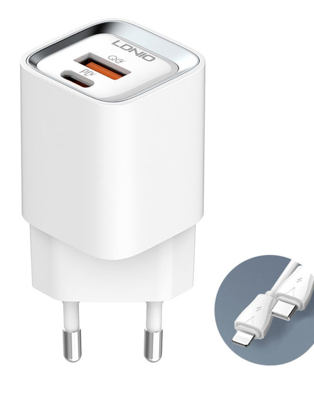 Kucni punjac LDNIO A2317C, 3.6A, QC3.0 18W, PD 30W sa Type C na Iphone lightning kablom beli
