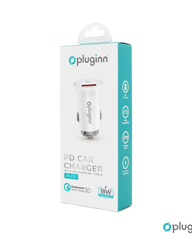 Auto punjac Pluginn PI-21S, PD 20W, QC 3.0 18W, sa PD lightning kablom beli