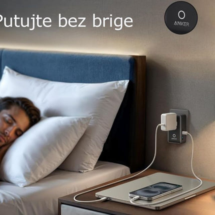 ANKER Nano 20W putni zidni punjač 5-portova (2x USB-A, 2x USB-C, utičnica EU na US, UK, AU i EU), crna