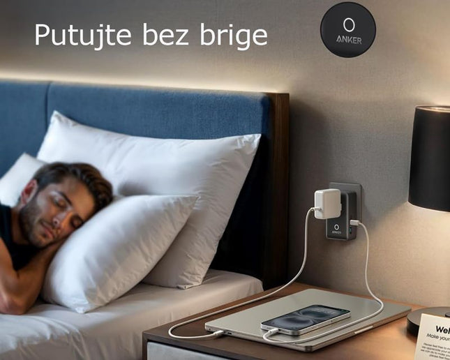 ANKER Nano 20W putni zidni punjač 5-portova (2x USB-A, 2x USB-C, utičnica EU na US, UK, AU i EU), crna
