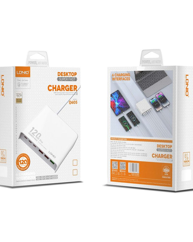 Kucni punjac LDNIO Q605, QC4+, PD3.0, SCP, PPS, VOOC, 120W total power beli