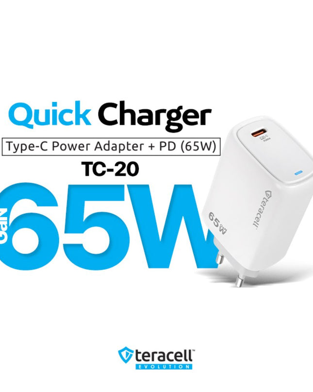 Kucni punjac Teracell Evolution TC-20, GAN, PD Fast charging 65W beli CE