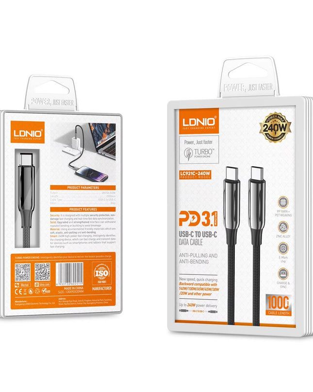 Data kabl LDNIO LC921c -240W Type C na Type C crni 1m