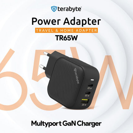 Punjac univerzalni Terabyte TR65W, GaN, PPS, PD 3.0, QC 3.0, 65W sa PD Type c kablom CE crna