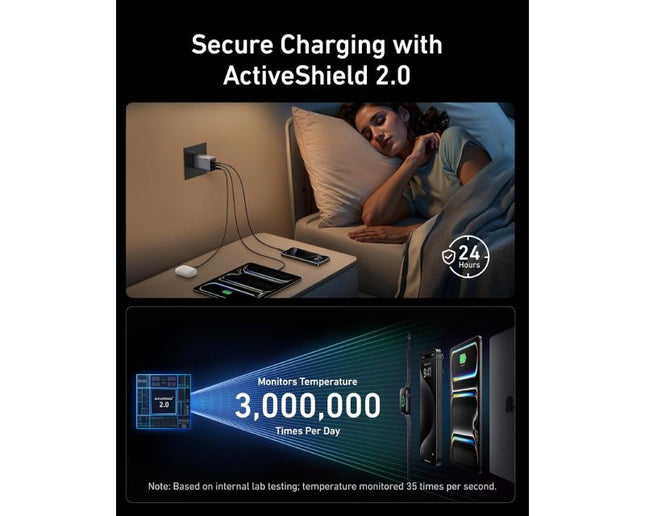 ANKER Prime 100W GaN zidni brzi punjač, 3-porta (2x USB-C i 1x USB-A) srebrni crna