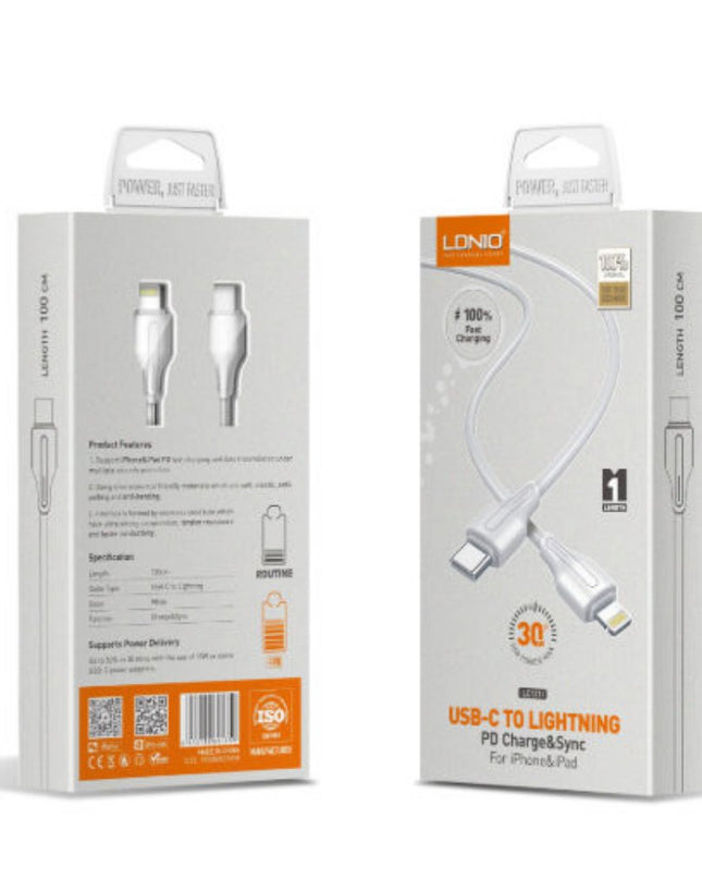 Data kabl LDNIO LC121-I 30W QC Type C na iPhone lightning 1m beli