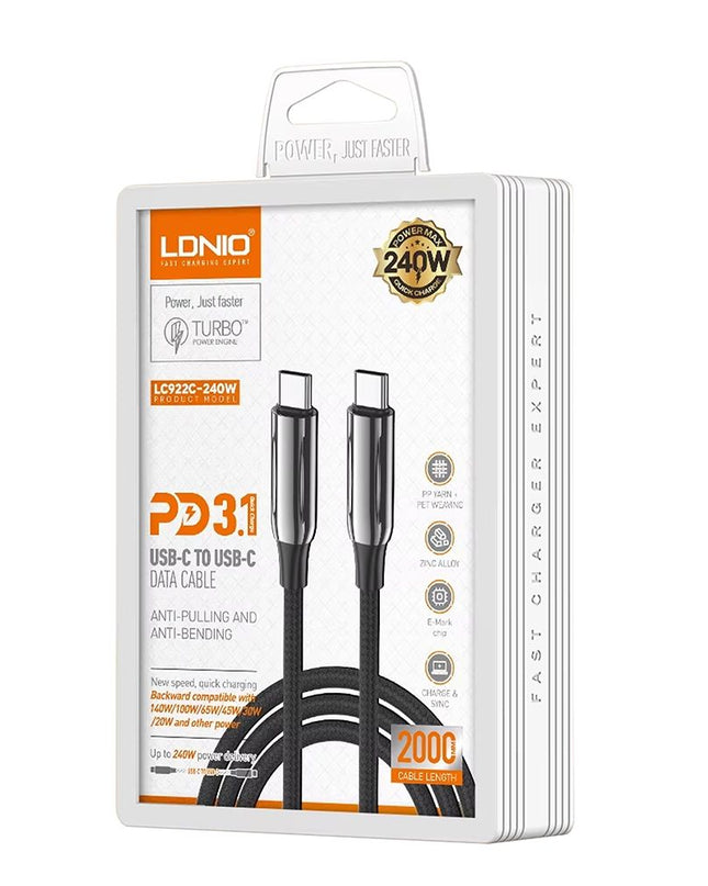 Data kabl LDNIO LC922c -240W Type C na Type C crni 2m