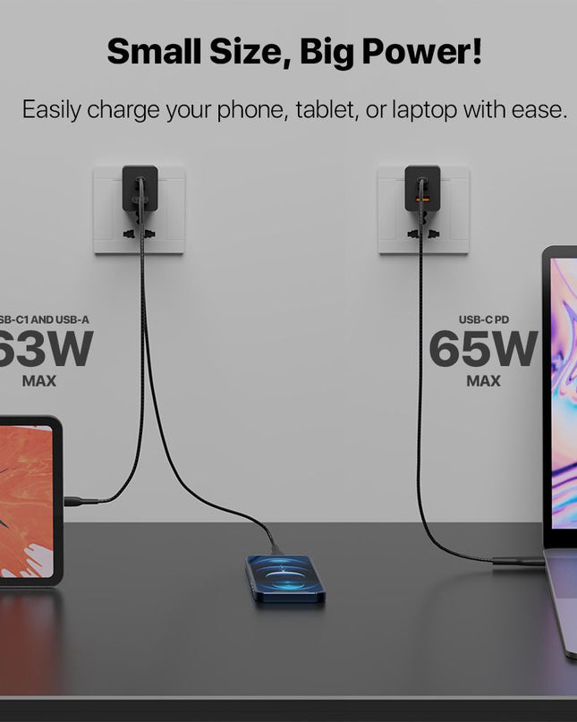Kucni punjac Fantech CWG301 2xPD + QC 65W crni