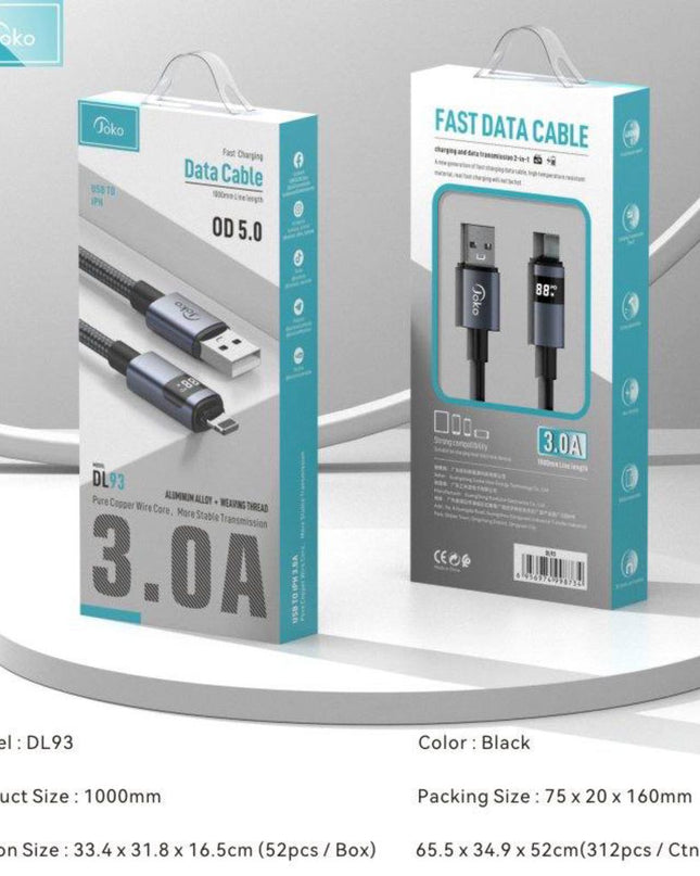 Data kabl KONFULON DL93, LCD Display, USB na iPhone lightning 1m