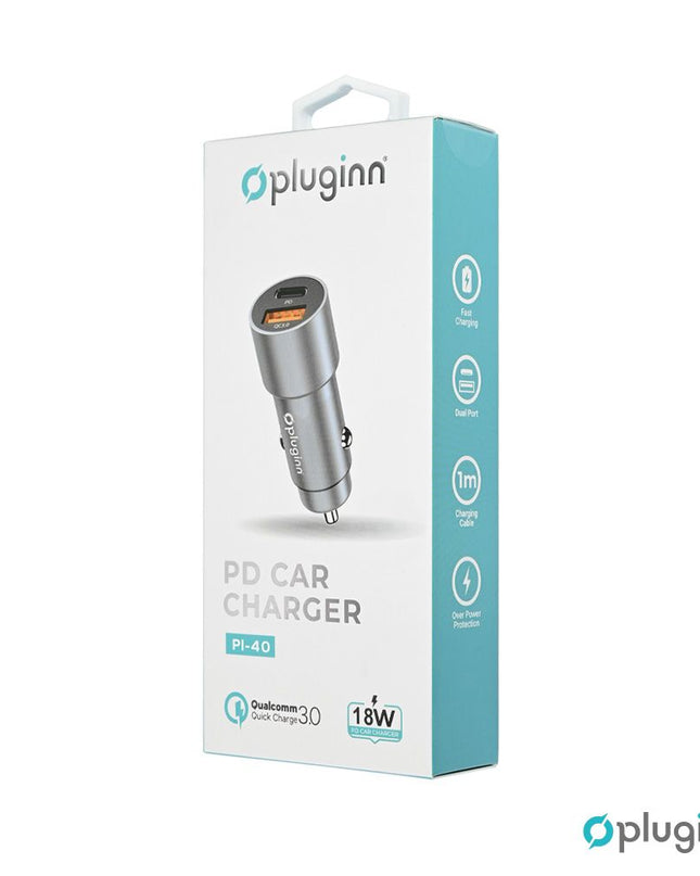Auto punjac Pluginn PI-40, PD 20W, QC 3.0 18W, sivi
